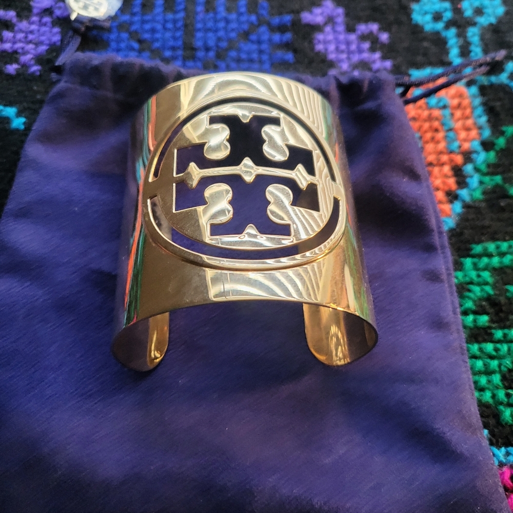 Tory Burch Shiny Gold Logo Cuff